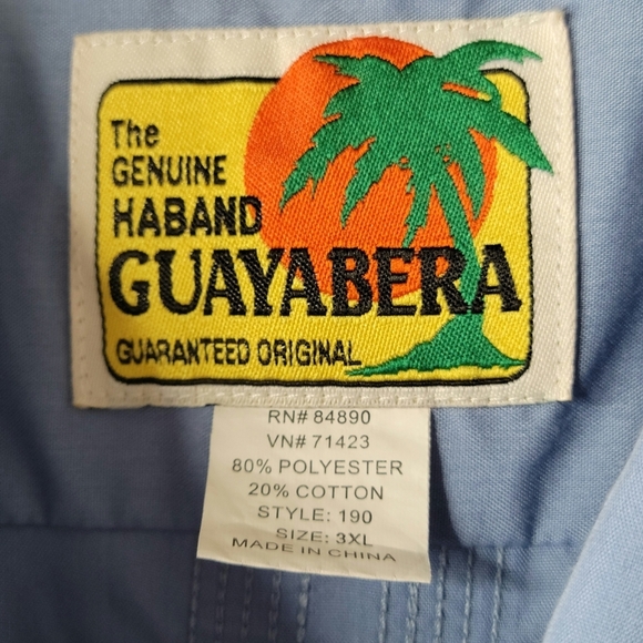 Haband Guayabera Shirt Men Size 3XL Blue Front Zip Short Sleeve 4 Front Pockets - Picture 6 of 11